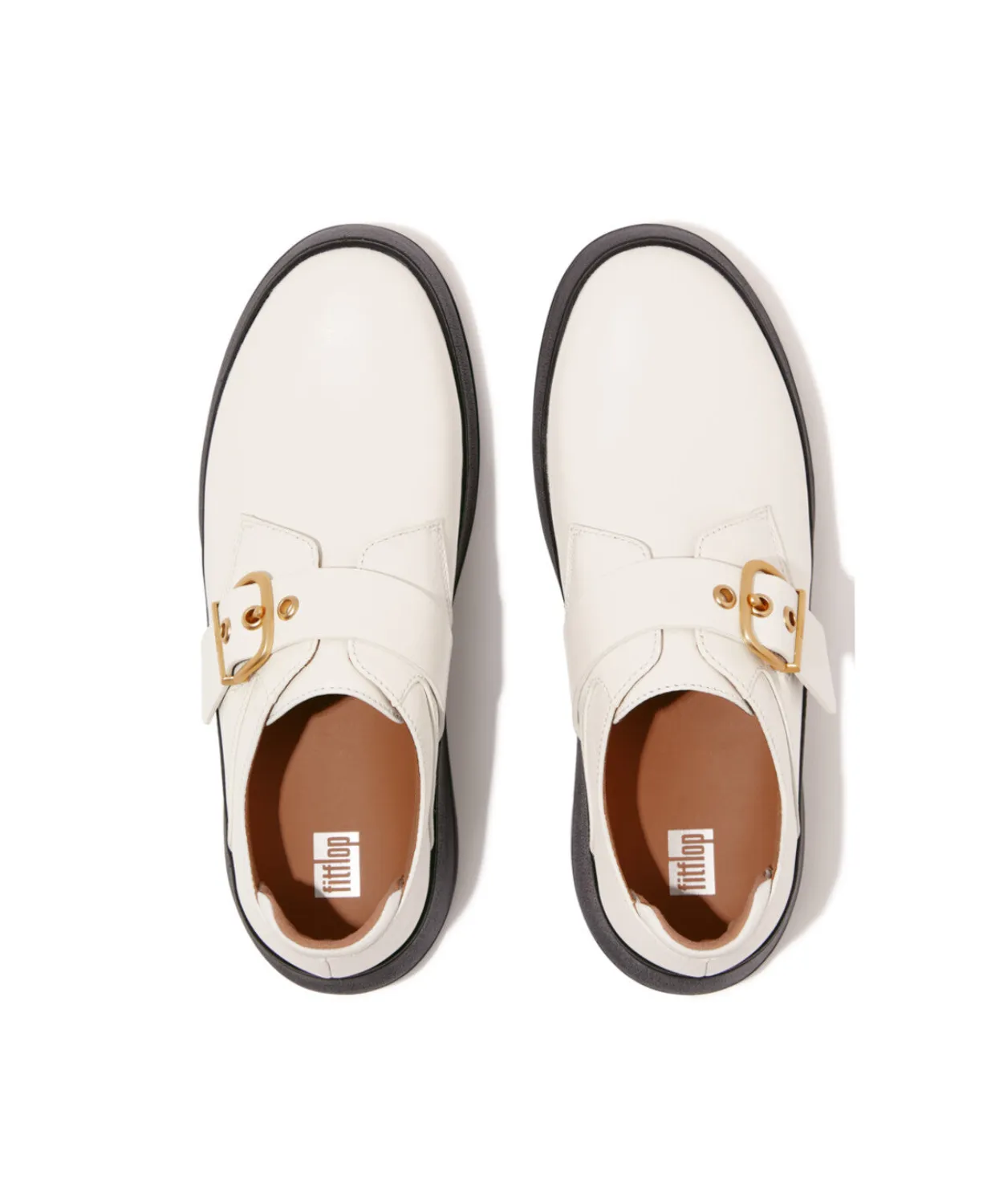 FitFlop F-Mode Leather Flatform Monk Strap Shoe Urban White