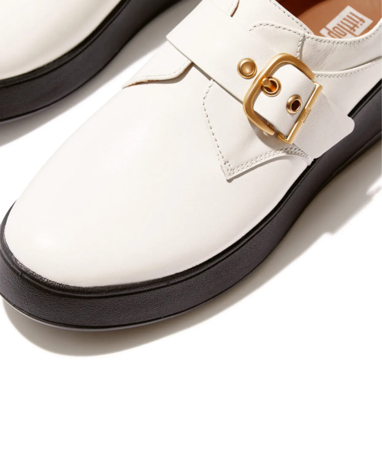 FitFlop F-Mode Leather Flatform Monk Strap Shoe Urban White