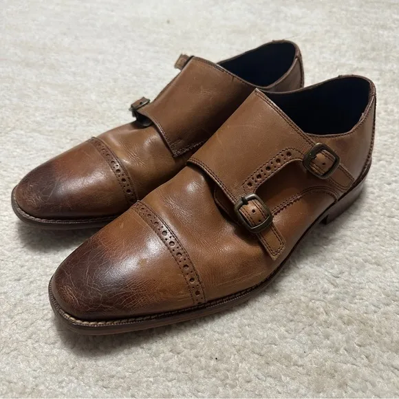 Florsheim Men's 8.5 Marino Double Monk Strap Dress Oxford Leather Chestnut Brown