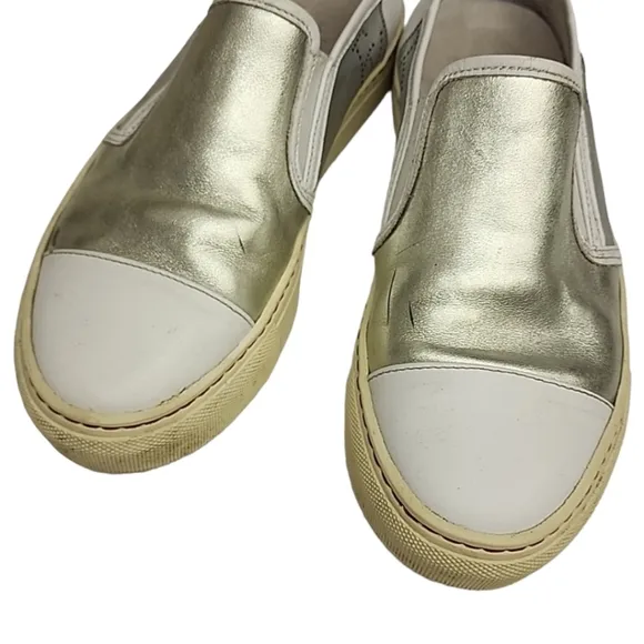 Frances Valentine Kate Spade Leather Platform Sneakers 7 White Gold Silver