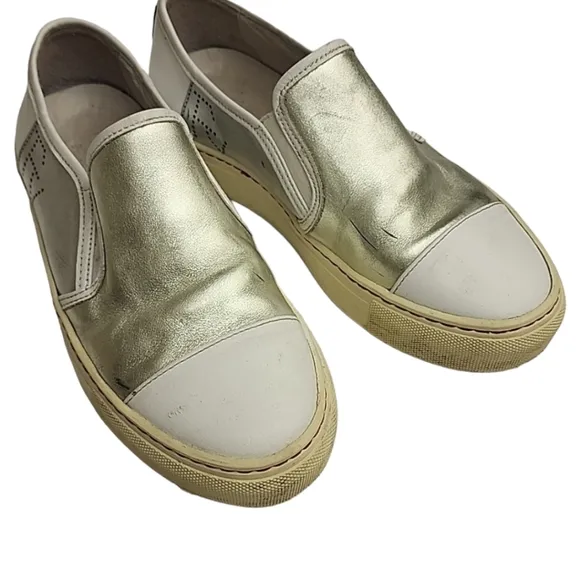 Frances Valentine Kate Spade Leather Platform Sneakers 7 White Gold Silver