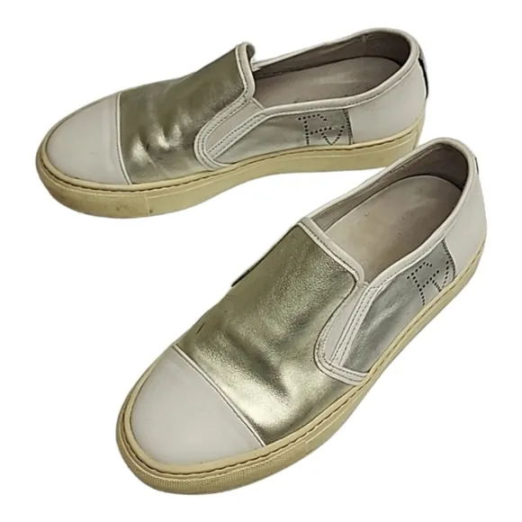Frances Valentine Kate Spade Leather Platform Sneakers 7 White Gold Silver