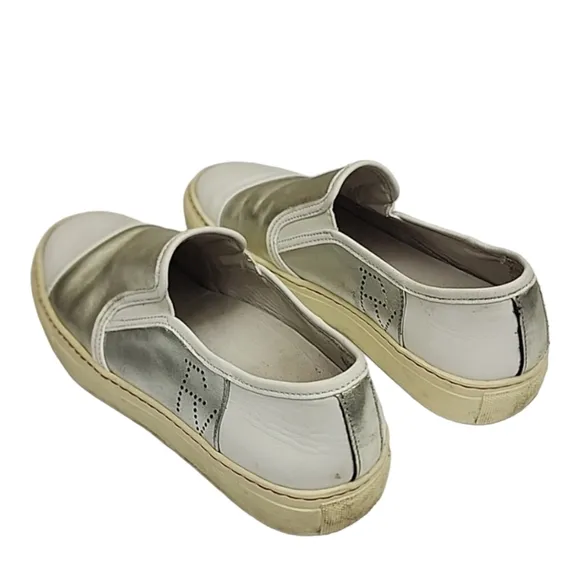 Frances Valentine Kate Spade Leather Platform Sneakers 7 White Gold Silver