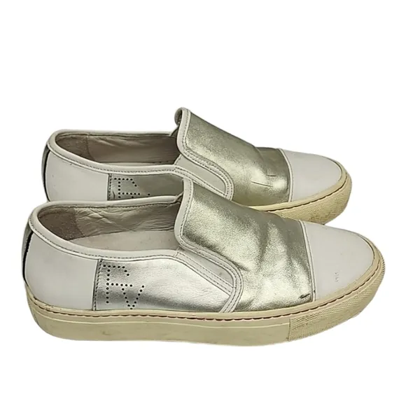 Frances Valentine Kate Spade Leather Platform Sneakers 7 White Gold Silver