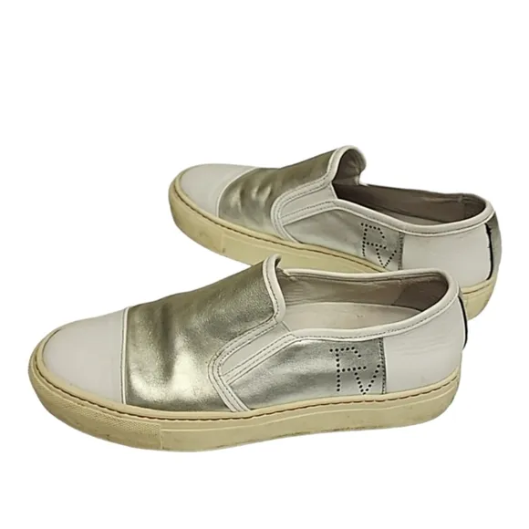 Frances Valentine Kate Spade Leather Platform Sneakers 7 White Gold Silver