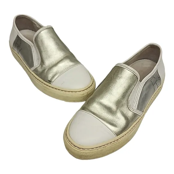 Frances Valentine Kate Spade Leather Platform Sneakers 7 White Gold Silver