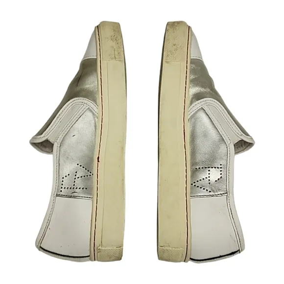 Frances Valentine Kate Spade Leather Platform Sneakers 7 White Gold Silver