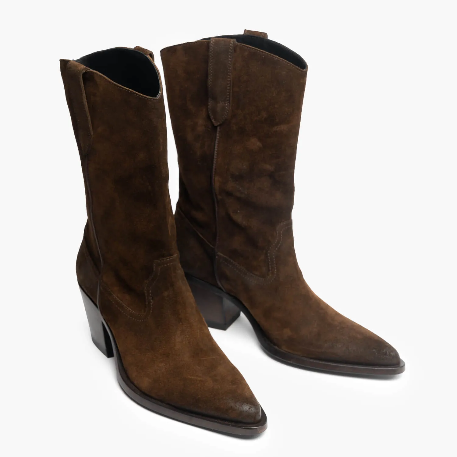 Francesca | Women's Texan boots in arabica-colored oiled suede