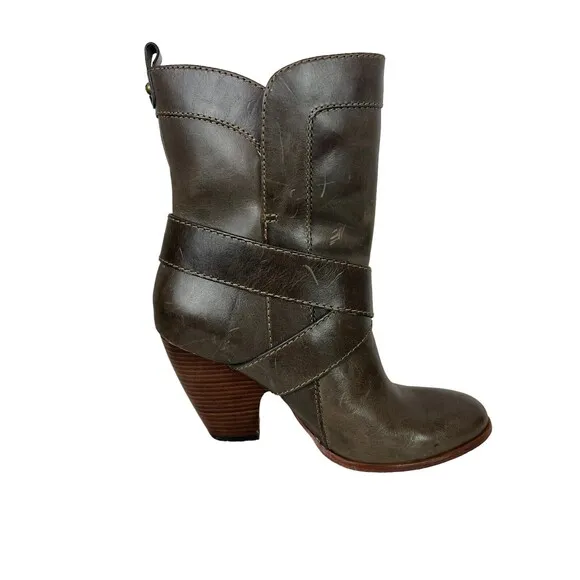 Frye Andrea Boots   Women's Size 6  Mid Above Ankle All Leather w Strap  Gray