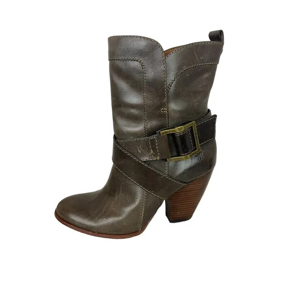 Frye Andrea Boots   Women's Size 6  Mid Above Ankle All Leather w Strap  Gray