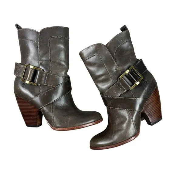 Frye Andrea Boots   Women's Size 6  Mid Above Ankle All Leather w Strap  Gray