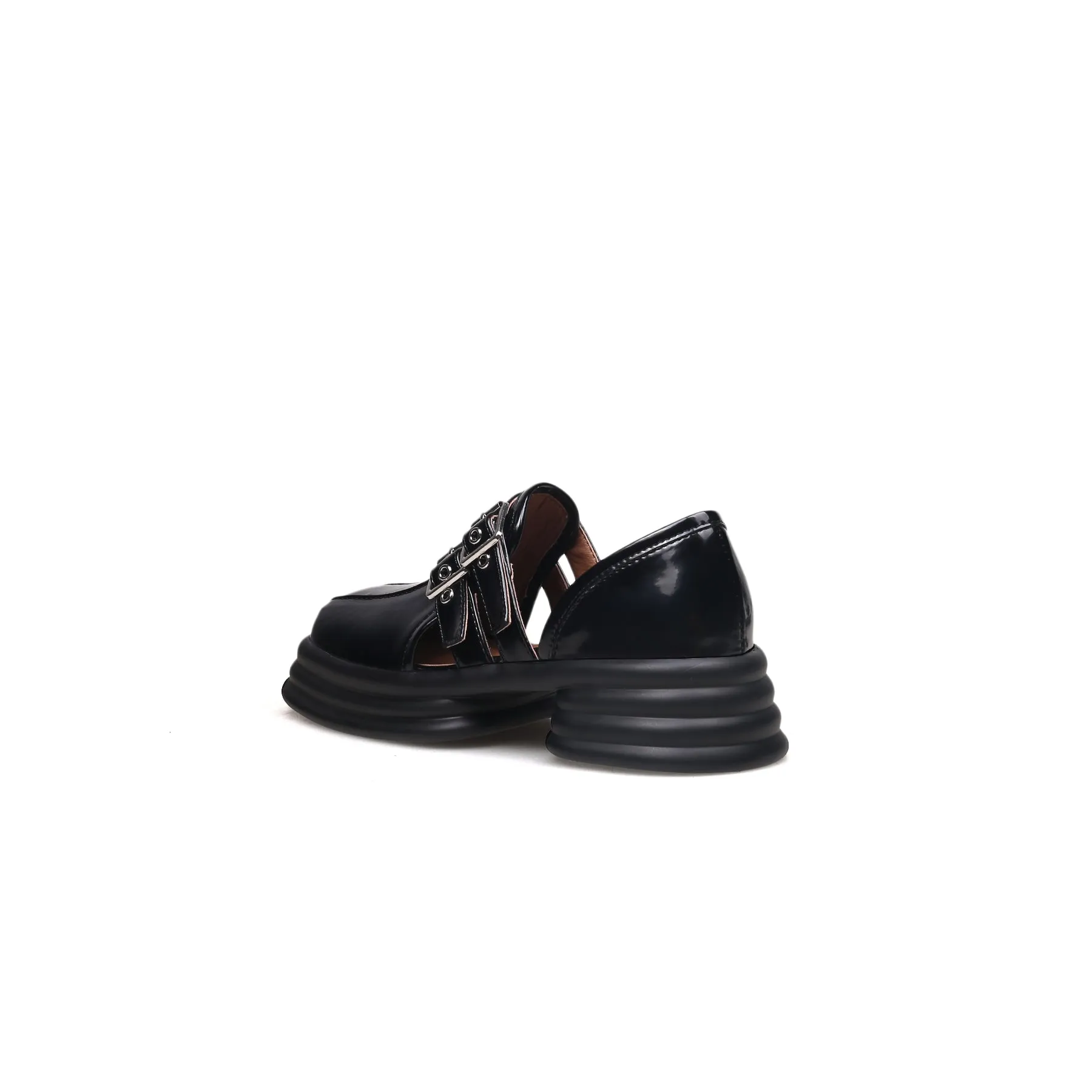 Glossy Leather Cut-Out Loafer Black