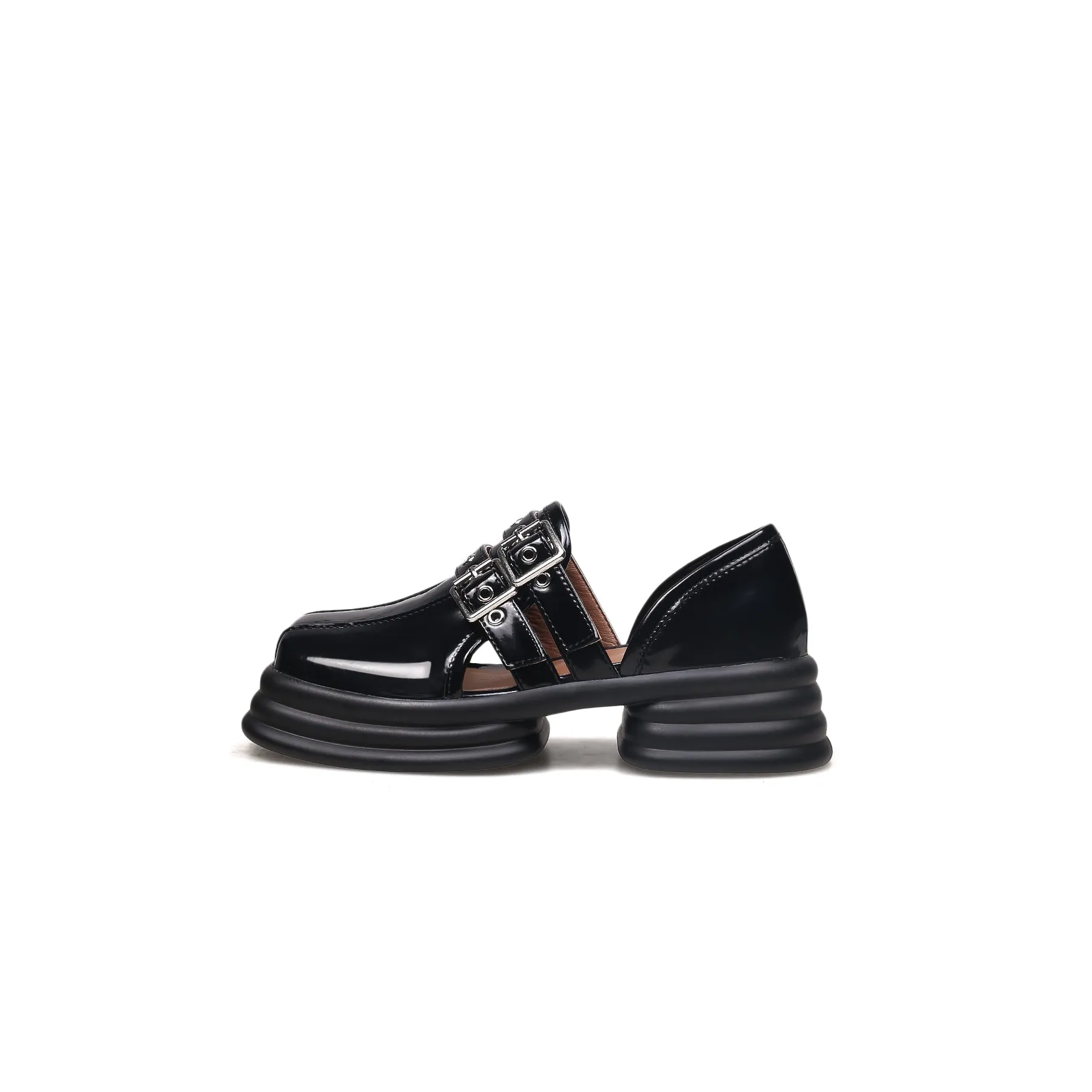 Glossy Leather Cut-Out Loafer Black