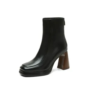 Hayat Square Toe Leather Boots Black