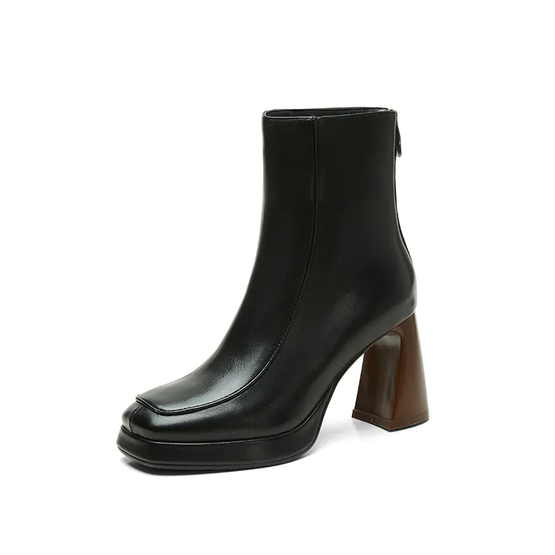 Hayat Square Toe Leather Boots Black
