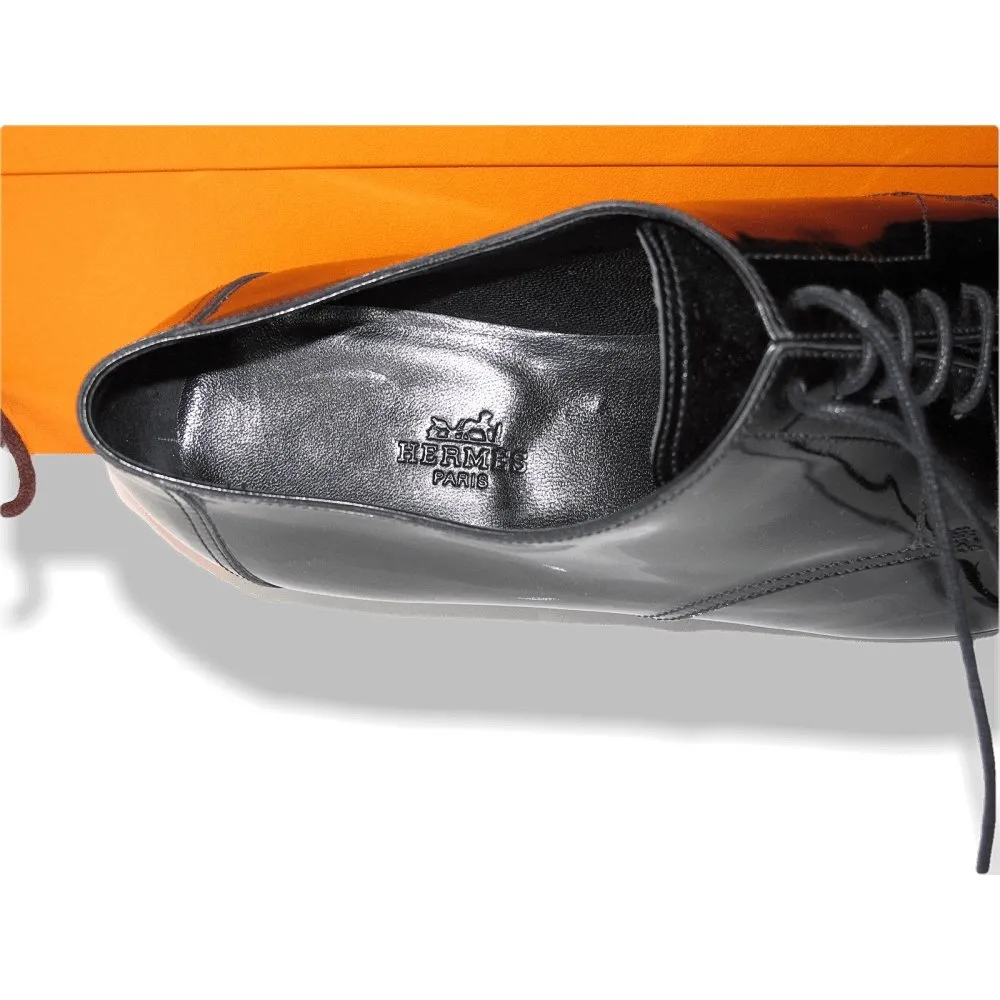 Hermes Black Patent Leather Coktail Party Wedding Men Shoes NIB!