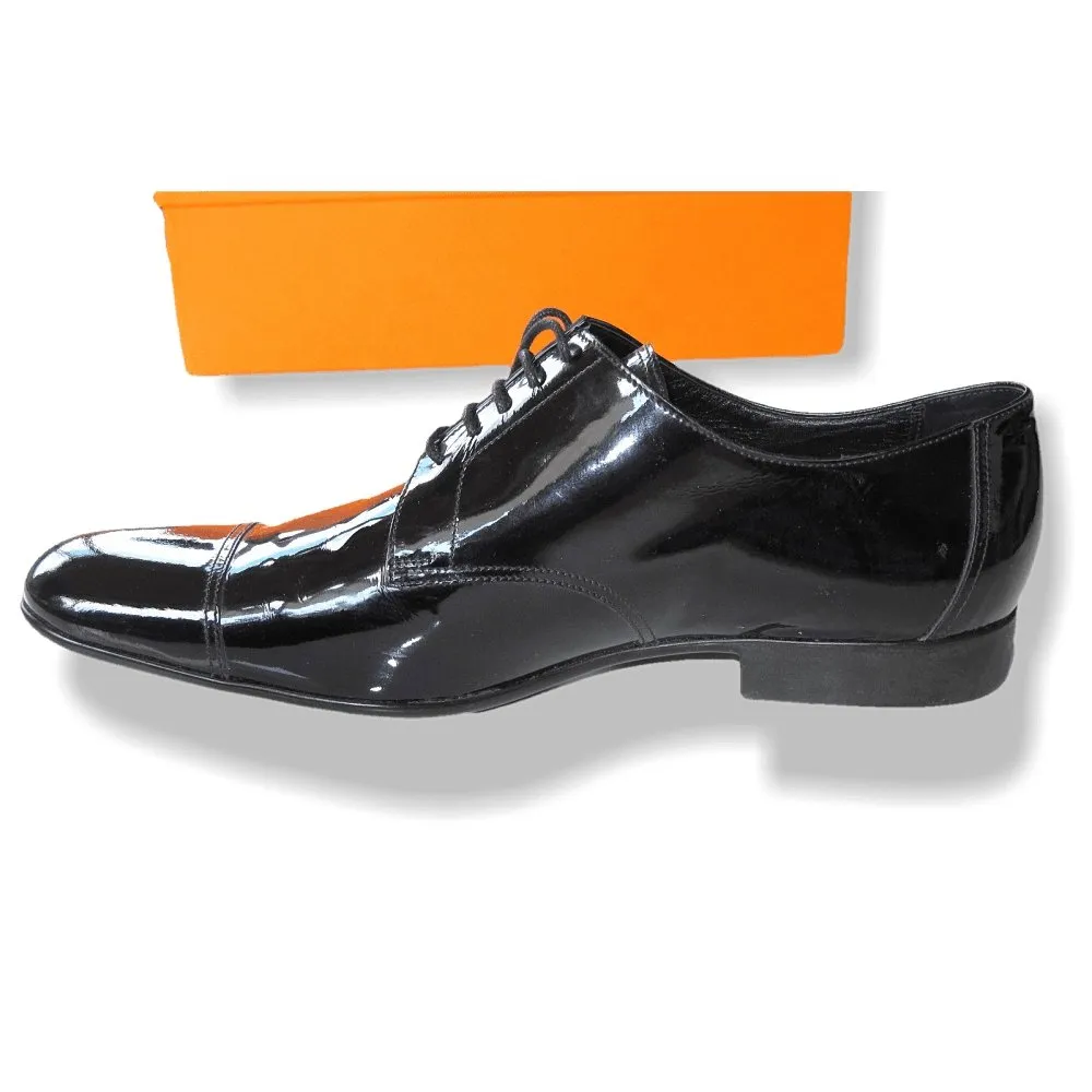 Hermes Black Patent Leather Coktail Party Wedding Men Shoes NIB!