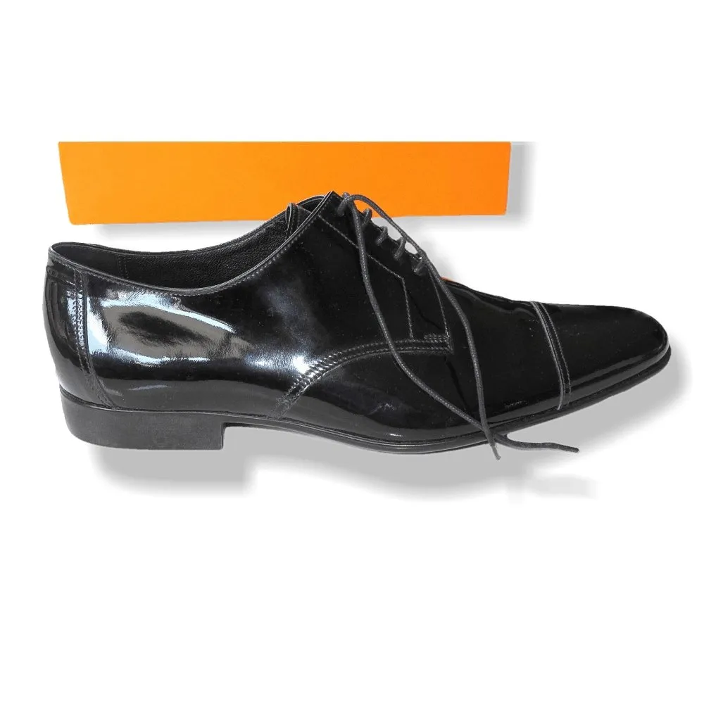 Hermes Black Patent Leather Coktail Party Wedding Men Shoes NIB!
