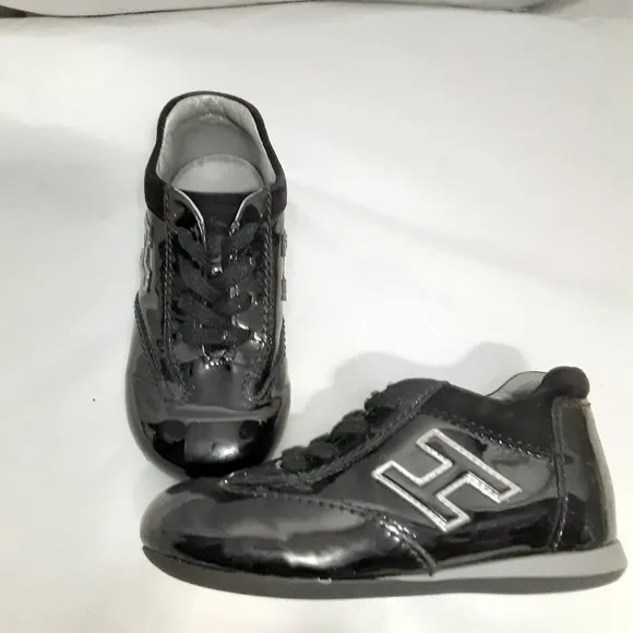 Hogan Shoes EU Size 22 Toddler Kid Child Black &amp; Silver Patent Leather