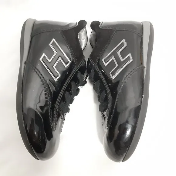 Hogan Shoes EU Size 22 Toddler Kid Child Black &amp; Silver Patent Leather