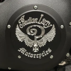 Indian Larry Logo Twin Cam Derby Cover - Matte Black   Aluminum