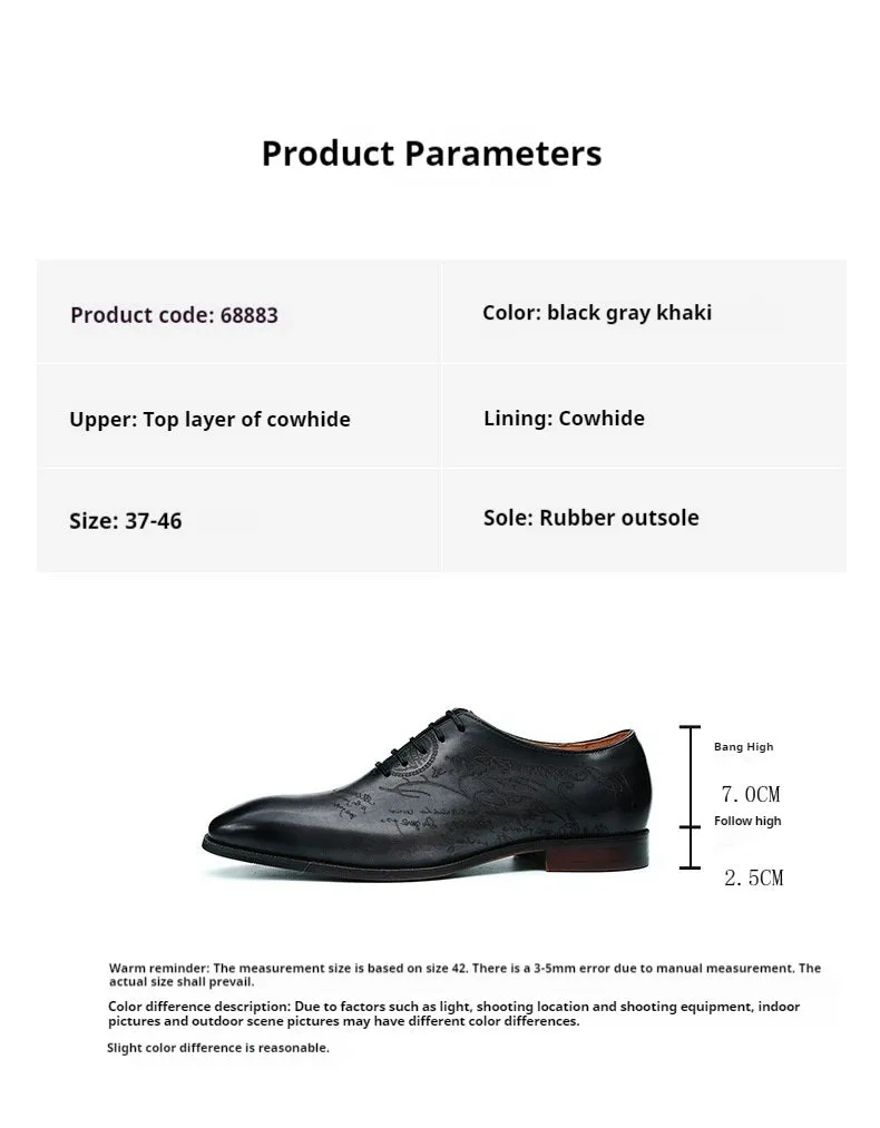 Italian Carved Leather Shoes Men's Genuine Leather England Style Business Formal Wear Pointed Cowhide Inner Handmade Oxford Shoes Oxford68883