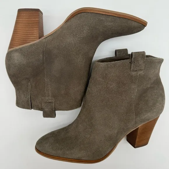 J. Crew “Eaton” Suede Leather Gray/Taupe Heeled Ankle Boots Size 8.5