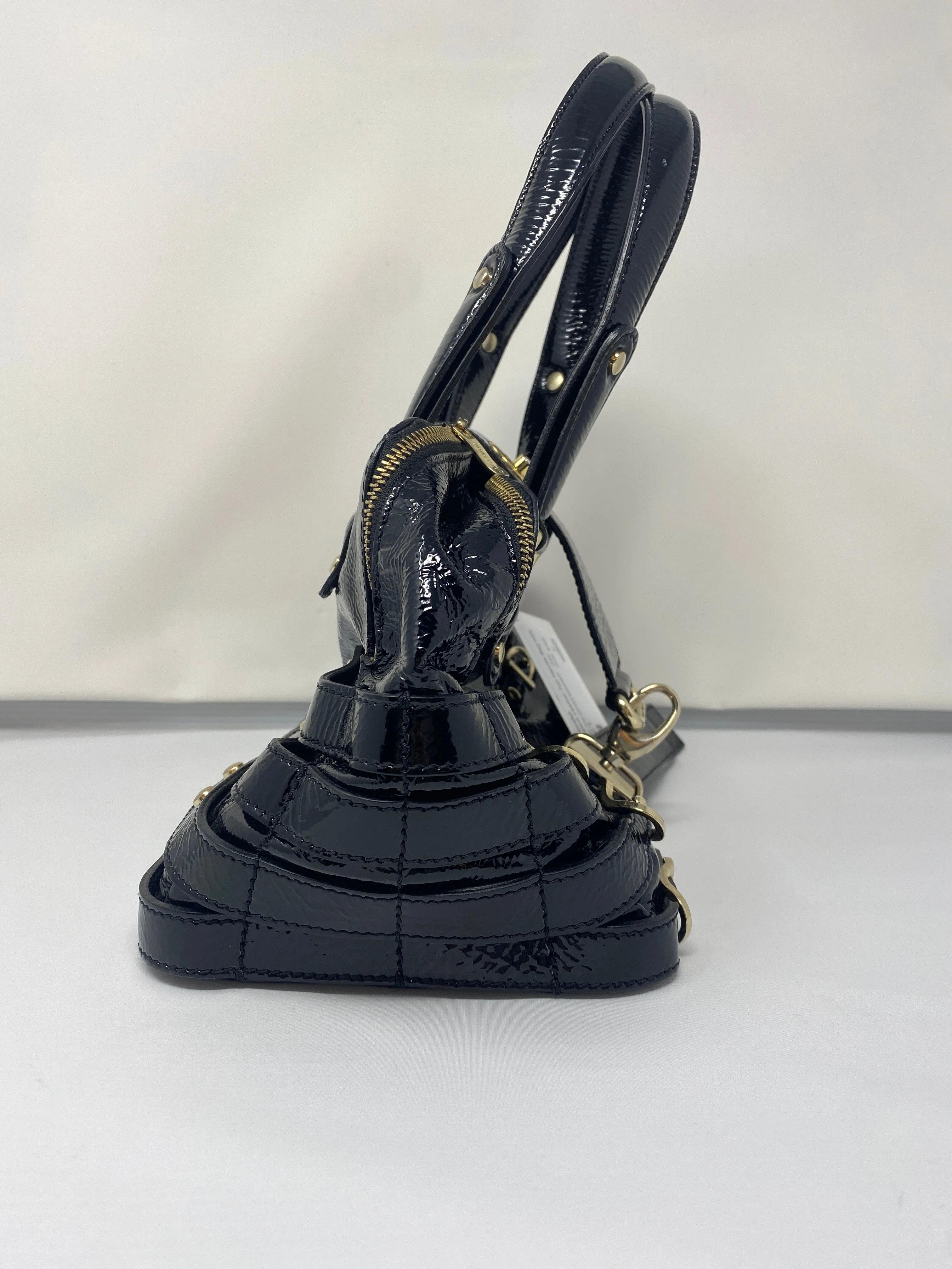 Jimmy Choo Black Patent Leather Top Handle Bag with Gold Hardware