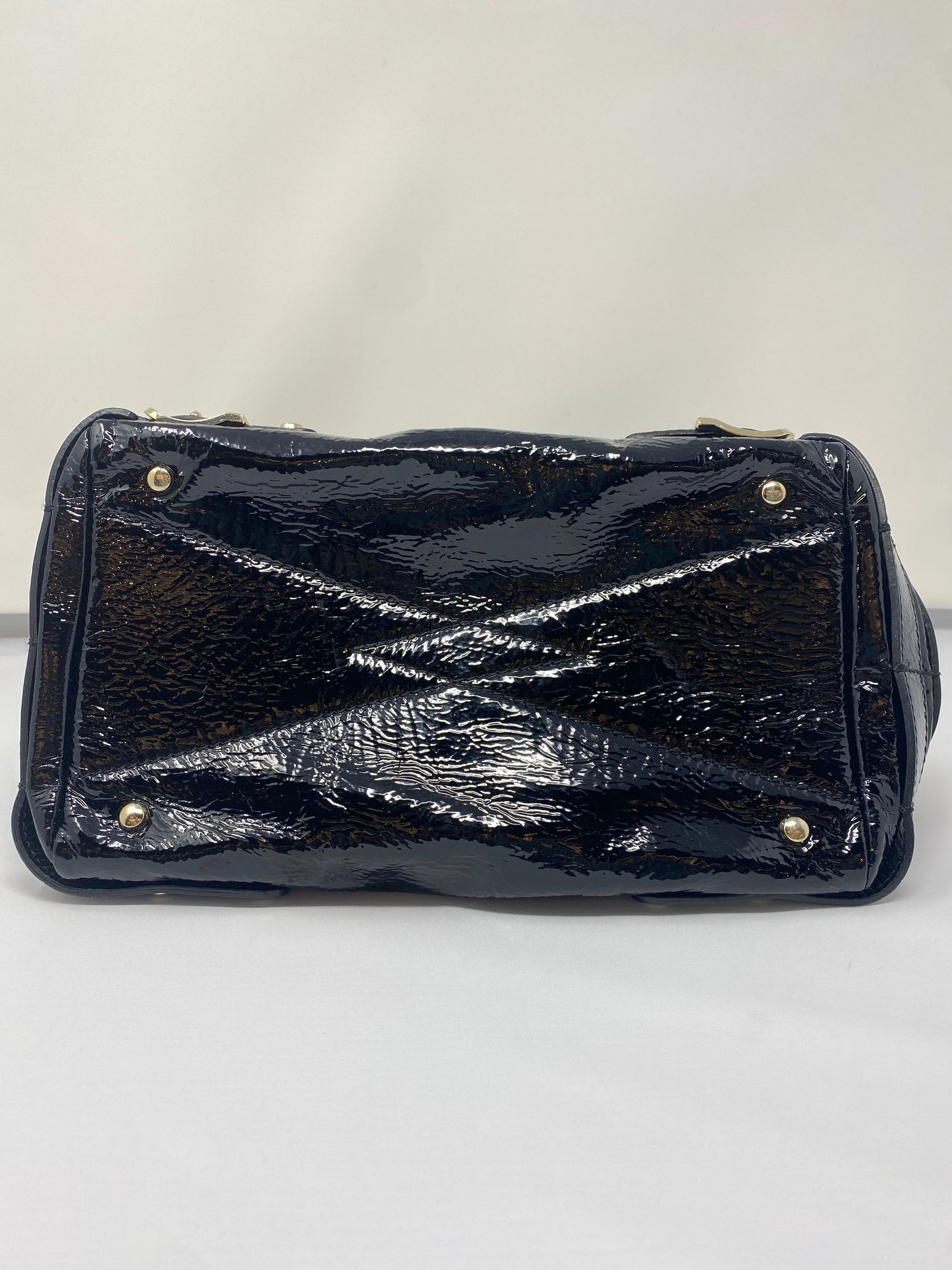 Jimmy Choo Black Patent Leather Top Handle Bag with Gold Hardware