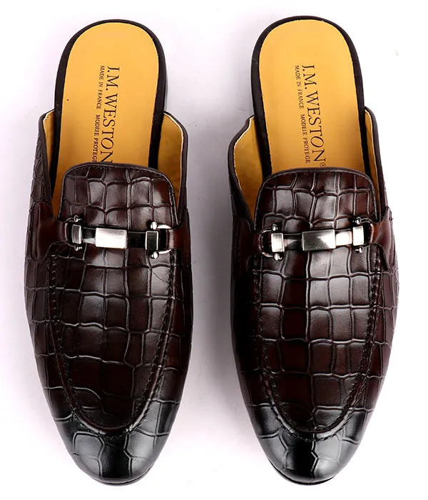 John Foster Croc Horsebit Mule | Coffee Brown