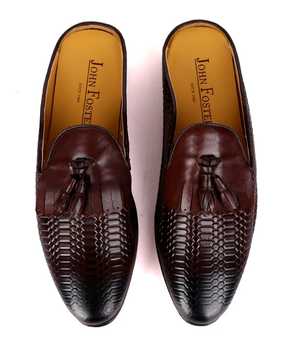 John Foster Fringe Tassel Mules|Coffee