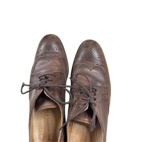 John Varvatos Star USA Men's Brown Handmade Wingtip Oxford Shoes Size 9M