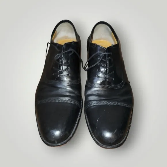 Johnston &amp; Murphy Black Leather Lace Up Dress Shoes style 15-0595 10M