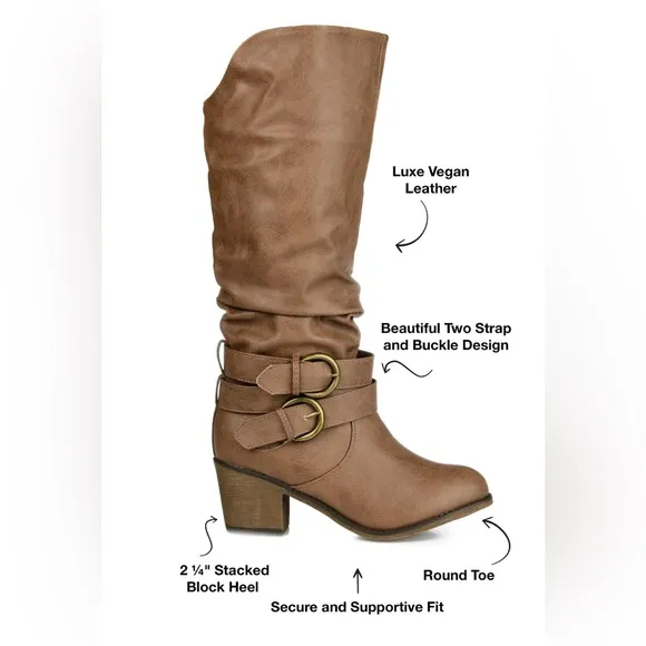Journee Collection Late Stacked Heel Mid Calf Boots In Taupe