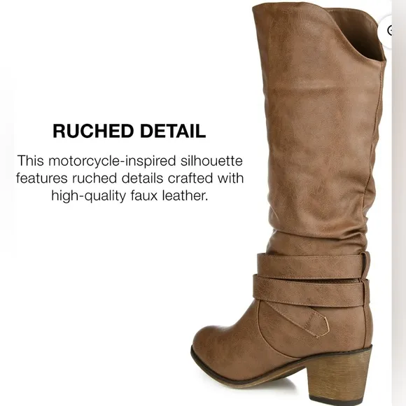 Journee Collection Late Stacked Heel Mid Calf Boots In Taupe