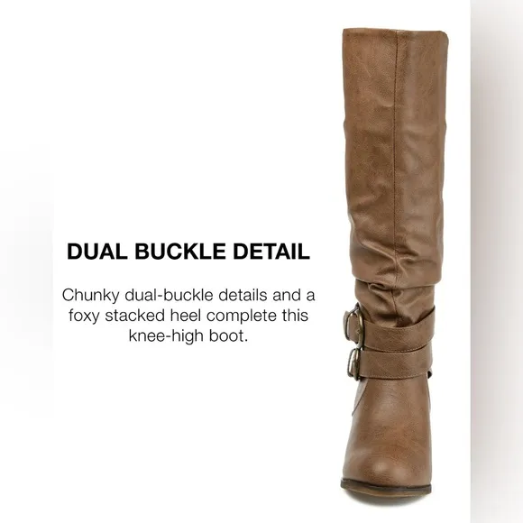 Journee Collection Late Stacked Heel Mid Calf Boots In Taupe