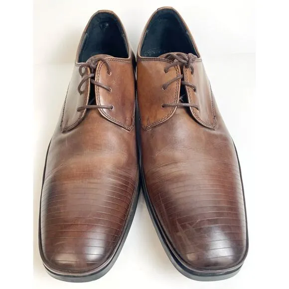Kenneth Cole Dress Shoes Mens 10 M Brown Leather Set Your Clock Derby Oxford