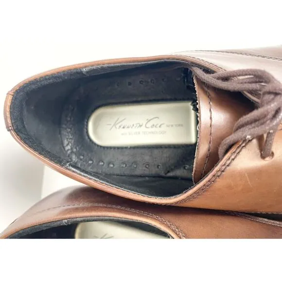 Kenneth Cole Dress Shoes Mens 10 M Brown Leather Set Your Clock Derby Oxford