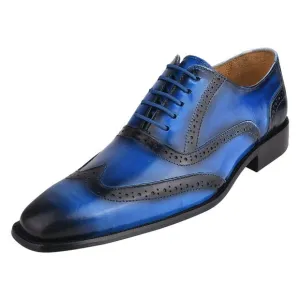 LIBERTYZENO Mens Blue Leather Oxford Style Dress Shoes
