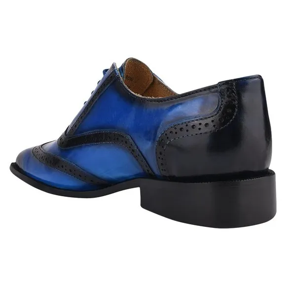 LIBERTYZENO Mens Blue Leather Oxford Style Dress Shoes