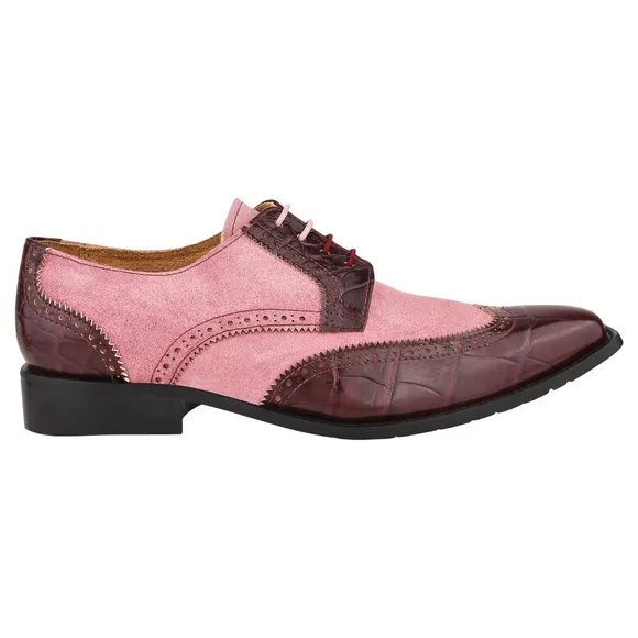 LIBERTYZENO Mens Burgundy Genuine Leather Croco/Suede Printed Oxford Dress …