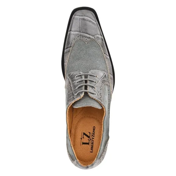 LibertyZeno Mens Grey Genuine Leather Croco/Suede Printed Oxford Dress …