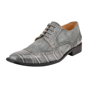 LibertyZeno Mens Grey Genuine Leather Croco/Suede Printed Oxford Dress …