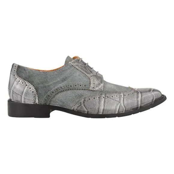 LibertyZeno Mens Grey Genuine Leather Croco/Suede Printed Oxford Dress …