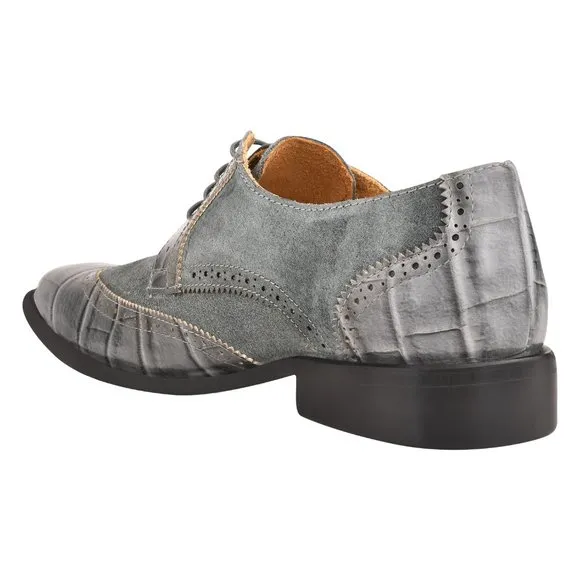 LibertyZeno Mens Grey Genuine Leather Croco/Suede Printed Oxford Dress …