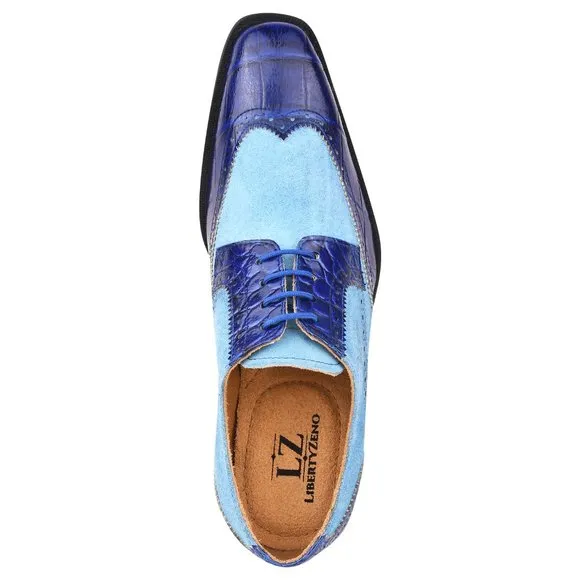 LIBERTYZENO Mens Royal Blue Genuine Leather Croco/Suede Printed Oxford Dre…
