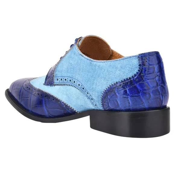 LIBERTYZENO Mens Royal Blue Genuine Leather Croco/Suede Printed Oxford Dre…