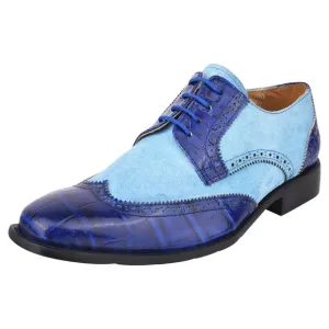 LIBERTYZENO Mens Royal Blue Genuine Leather Croco/Suede Printed Oxford Dre…