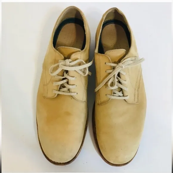 LL Bean Oxford Shoes Beige Leather Suede Vibram 12