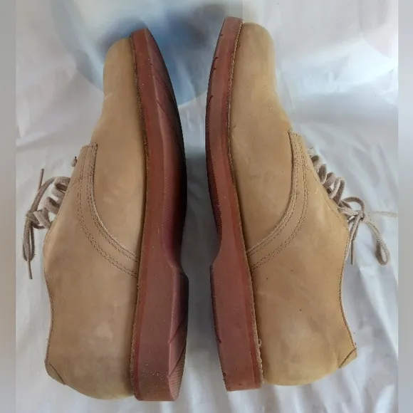 LL Bean Oxford Shoes Beige Leather Suede Vibram 12